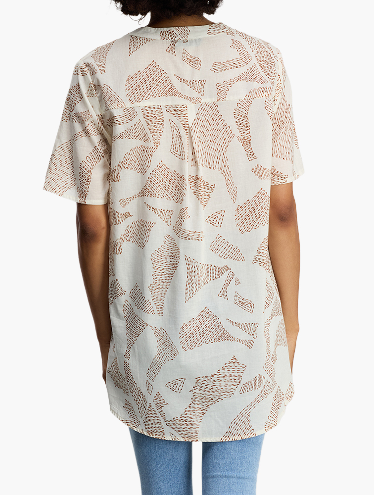 MyRunway | Shop MILADYS Off-White Abstract Henley Opp Tunic Top for ...